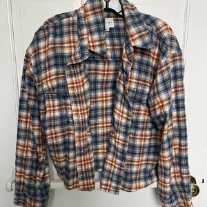 Cropped Flannel in Blue and Orange